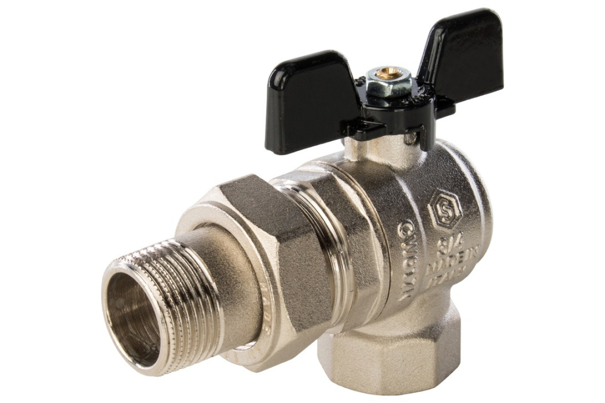 STOUT Кран шаровой полнопроходной угловой, ВР/НР, ручка бабочка 3/4, американка