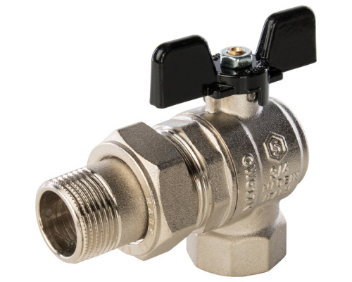 STOUT Кран шаровой полнопроходной угловой, ВР/НР, ручка бабочка 3/4, американка