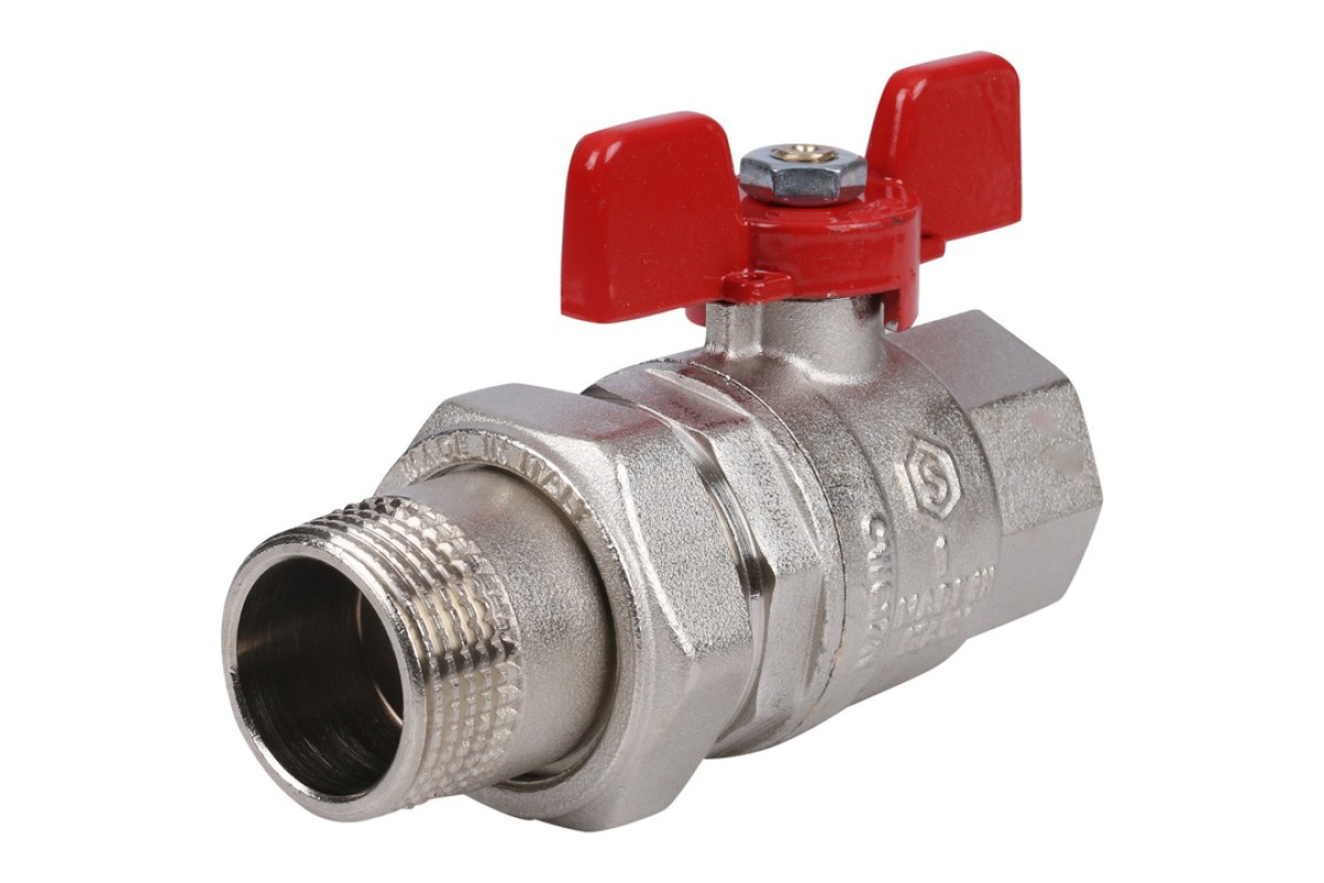 STOUT Кран шаровой полнопроходной с "американкой", ВР/НР, ручка бабочка 1 (EPDM)
