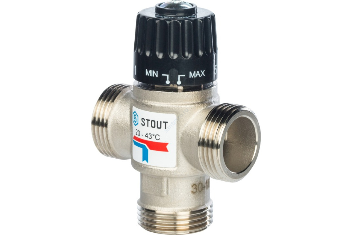 STOUT Термостатический смесительный клапан для систем отопления и ГВС. G 1/4 НР 20-43°С KV 2,5