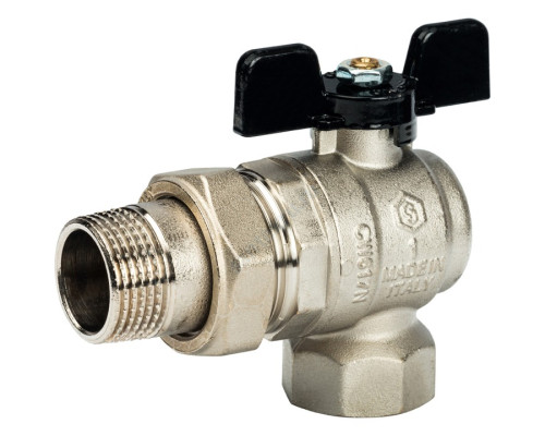 STOUT Кран шаровой полнопроходной угловой, ВР/НР, ручка бабочка 1, американка