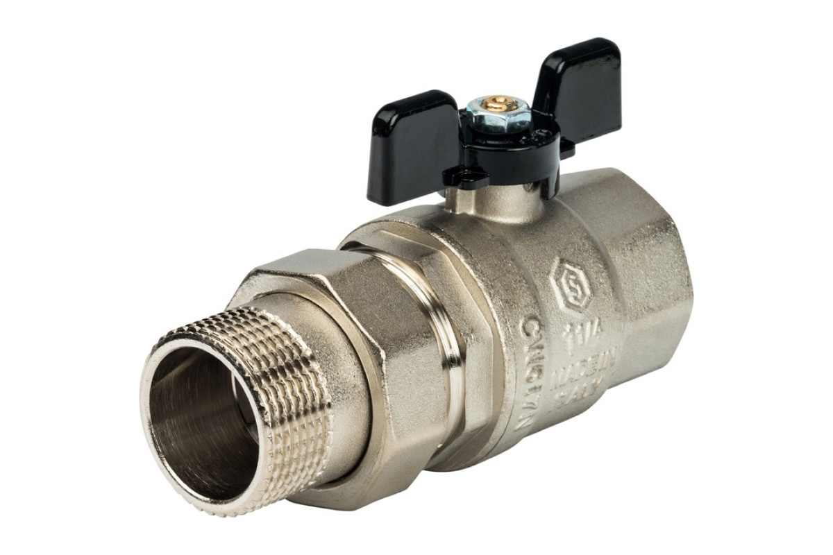 STOUT Кран шаровой полнопроходной, ВР/НР, ручка бабочка 1 1/4, американка