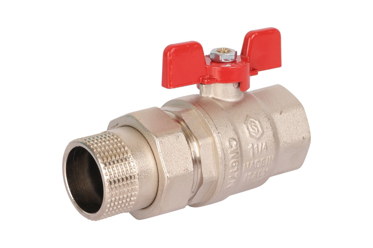 STOUT Кран шаровой полнопроходной с "американкой", ВР/НР, ручка бабочка 1 1/4 (EPDM)