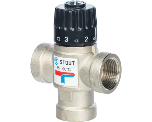 STOUT Термостатический смесительный клапан для систем отопления и ГВС 3/4"  ВР 35-60°С KV 1,6