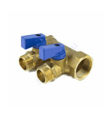 Коллектор латунь 3/4" ВР/НР на 3 вых Дн16 м/о 35мм обжим с шаровыми кранами, синие ручки для мп 7015 Aquasfera 7015-02