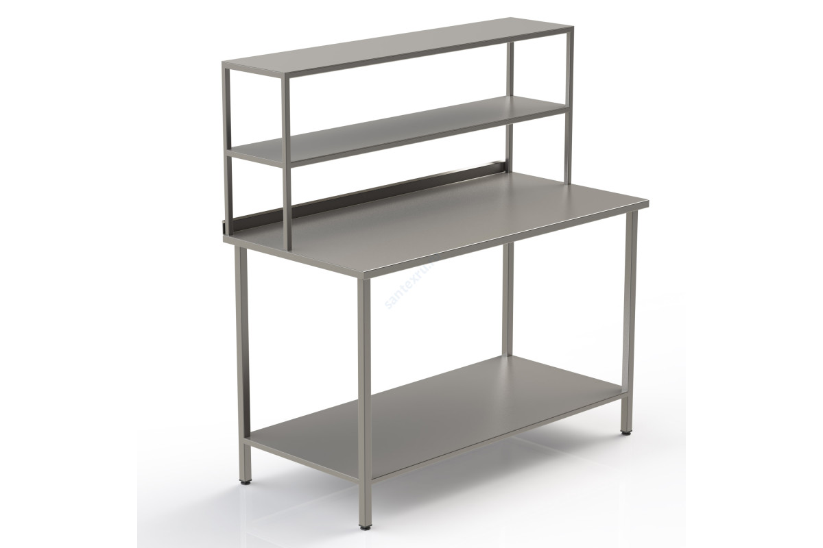 Стол стандартный из нержавеющей стали с полкой-надстройкой
