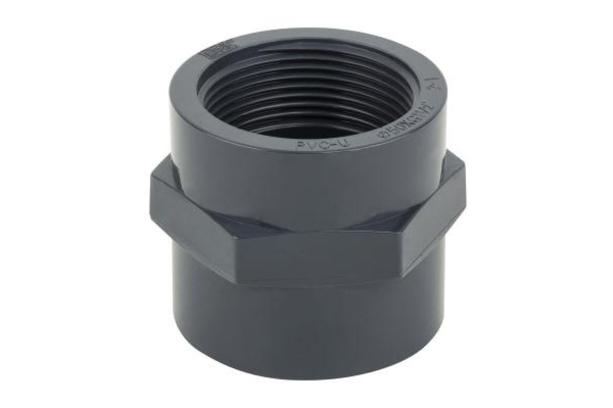 Муфта ПВХ серая под клеевое соед Дн 25х3/4" Ру10 ВР напорная Aquaviva