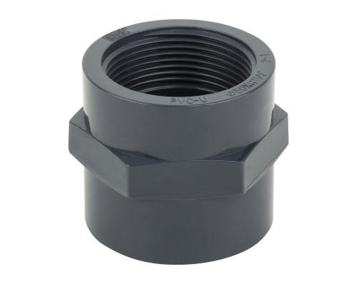 Муфта ПВХ серая под клеевое соед Дн 25х3/4" Ру10 ВР напорная Aquaviva