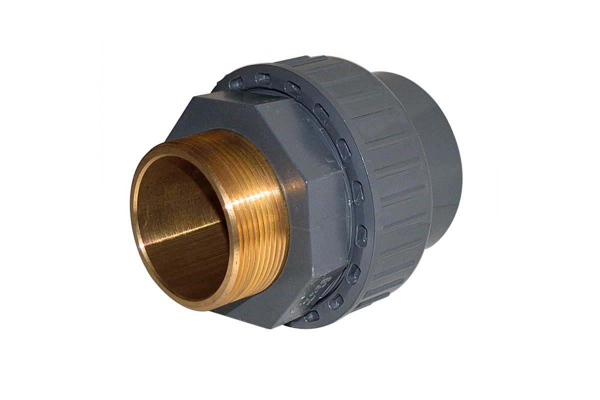 Муфта ПВХ серый под клеевое соед разъемная Дн 50х1 1/2" Ру16 НР напорная EFFAST