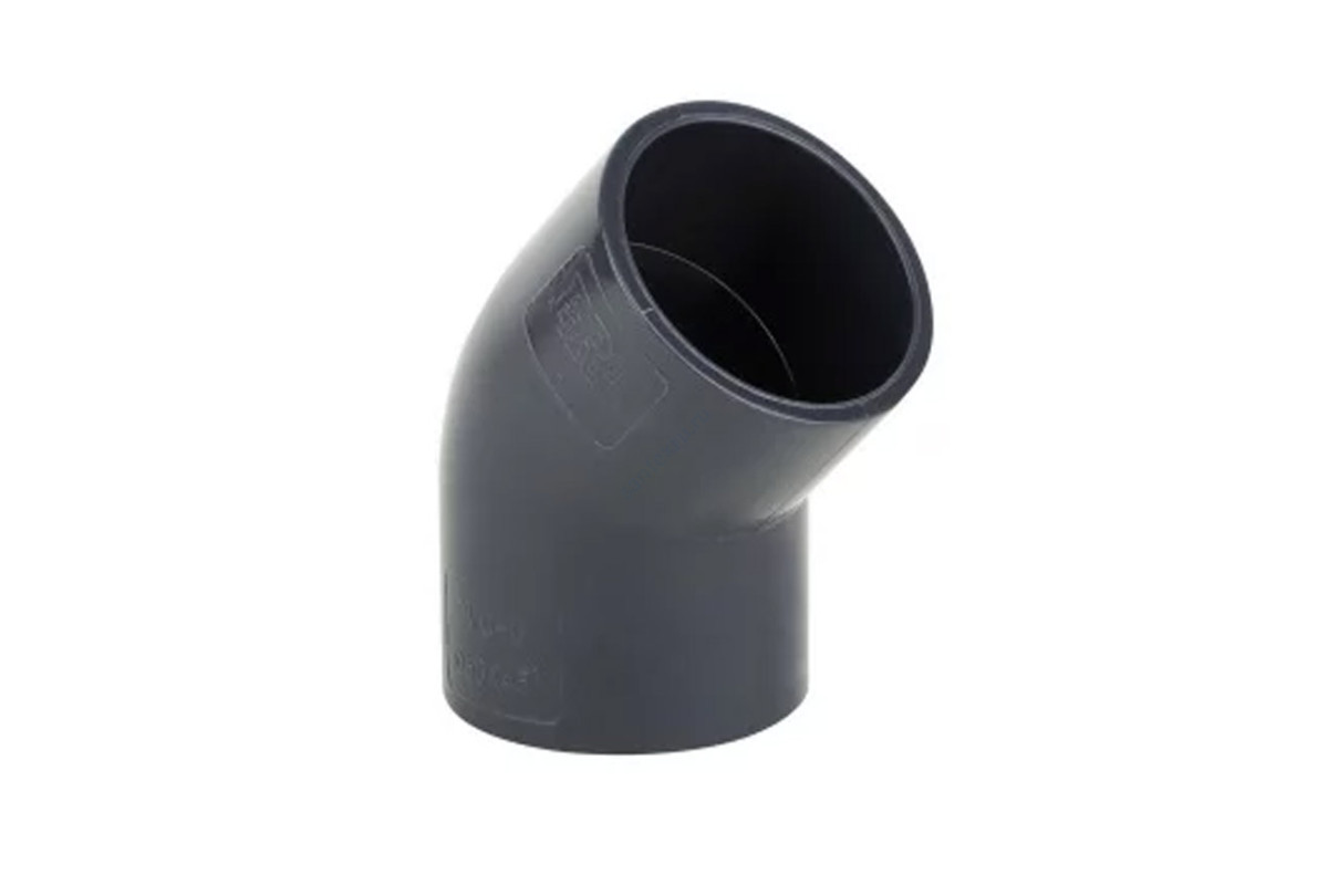 Отвод ПВХ серый под клеевое соед Дн 50х45гр Ру16 напорный Aquaviva