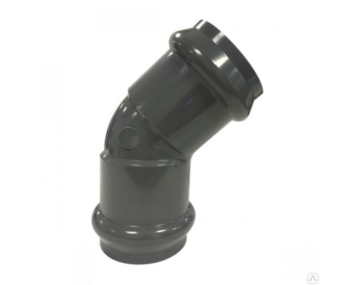 Отвод НПВХ серый SDR26 Дн 110х45гр Ру10 двухраструбный напорный в/к Aquaviva