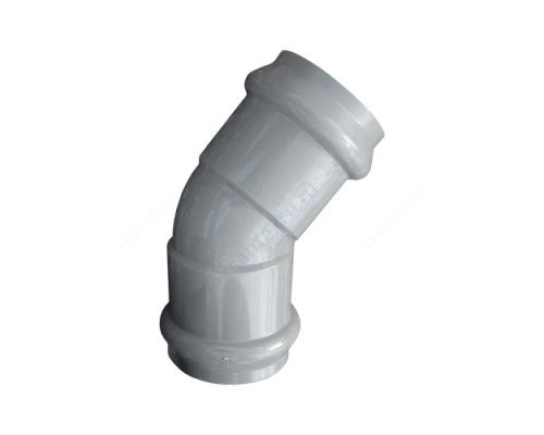 Отвод НПВХ серый SDR26 Дн 160х45гр Ру10 двухраструбный напорный в/к