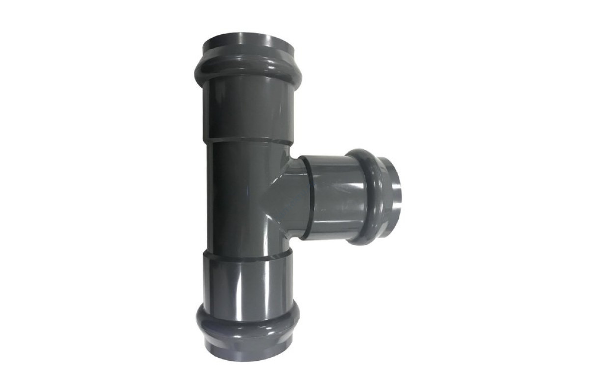 Тройник НПВХ серый SDR26 Дн 110х110х90гр Ру10 раструбный напорный в/к Aquaviva