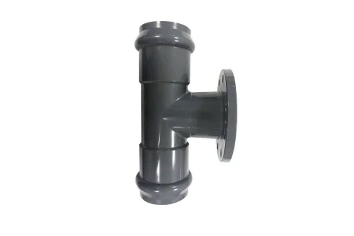 Тройник НПВХ серый SDR26 Дн 110х100х90гр Ру10 фланец-раструб напорный фланец НПВХ