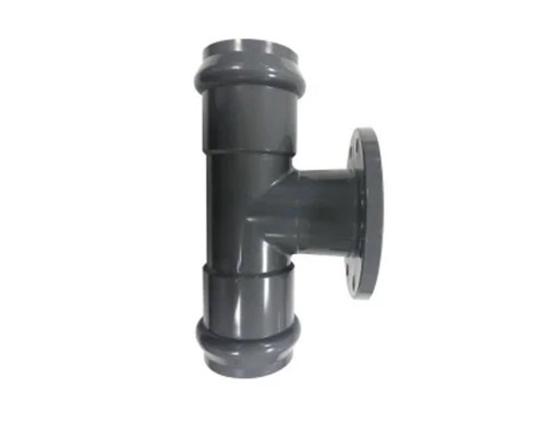 Тройник НПВХ серый SDR26 Дн 110х100х90гр Ру10 фланец-раструб напорный фланец НПВХ