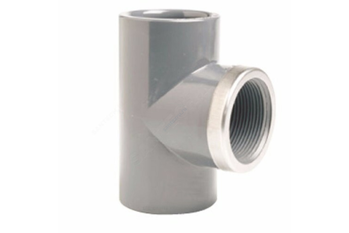 Тройник ПВХ серый под клеевое соед Дн 50х1 1/2"х90гр Ру16 ВР напорный EFFAST