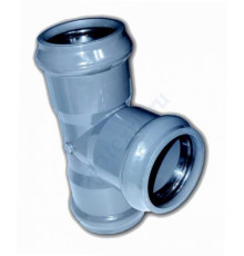 Тройник НПВХ серый SDR26 Дн 225х225х90гр Ру10 раструбный напорный 45С в/к