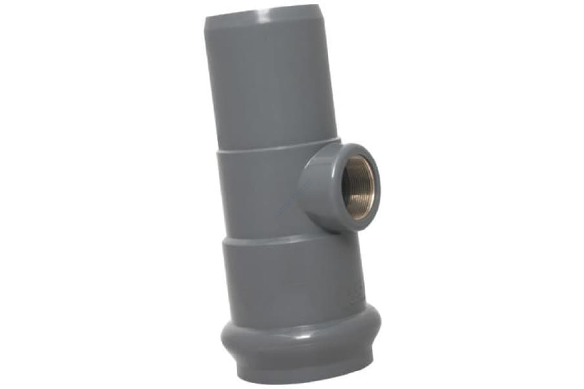 Тройник НПВХ серый SDR26 Дн 110х2"х90гр Ру10 раструб/ВР напорный в/к