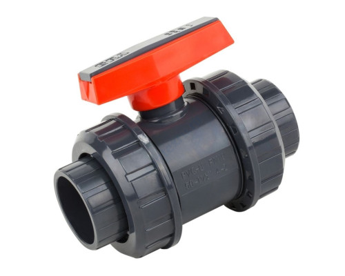 Кран ПВХ серый под клеевое соед шаровой Дн 63 Ру16 напорный Aquaviva