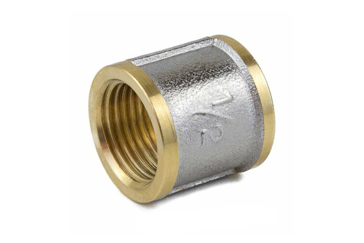 Муфта латунь никель Ду 40 (1 1/2") ВР 9018 ГОСТ 32585-2013 Aquasfera