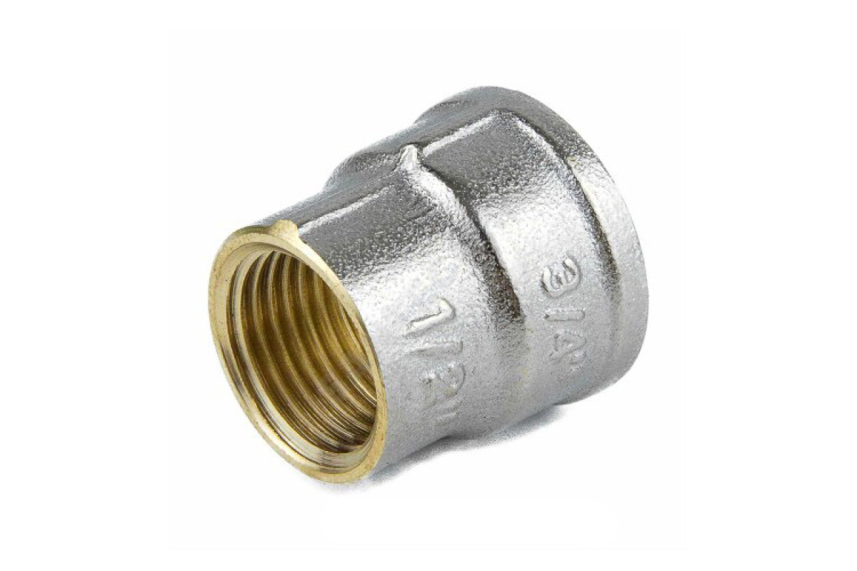 Муфта латунь никель переходная Ду 40х32 (1 1/2"х1 1/4") ВР/ВР 9019 ГОСТ 32585-2013 Aquasfera