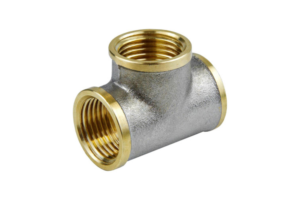 Тройник латунь никель Ду 20 (3/4") ВР/ВР 9007 ГОСТ 32585-2013 Aquasfera 9007-02