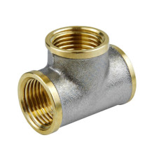 Тройник латунь никель Ду 32 (1 1/4") ВР/ВР 9007 ГОСТ 32585-2013 Aquasfera 9007-04