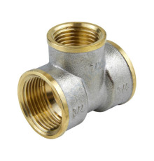 Тройник латунь никель переходной Ду 25х20х25 (1"х3/4"х1") ВР/ВР 9008 ГОСТ 32585-2013 Aquasfera