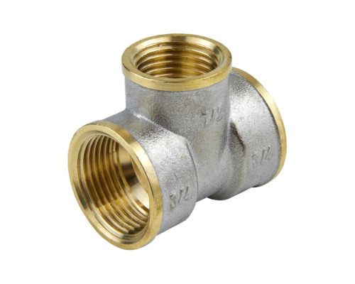 Тройник латунь никель переходной Ду 25х20х25 (1"х3/4"х1") ВР/ВР 9008 ГОСТ 32585-2013 Aquasfera