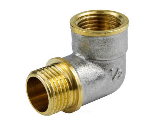 Угольник латунь никель реборда Ду 20 (3/4") ВР/НР 9006 ГОСТ 32585-2013 Aquasfera