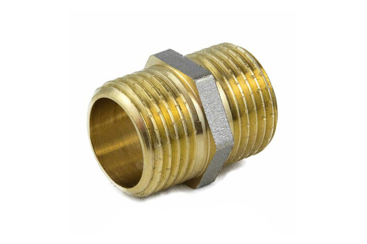 Ниппель латунь никель Ду 40 (1 1/2") НР 9022 ГОСТ 32585-2013 Aquasfera 9022-05