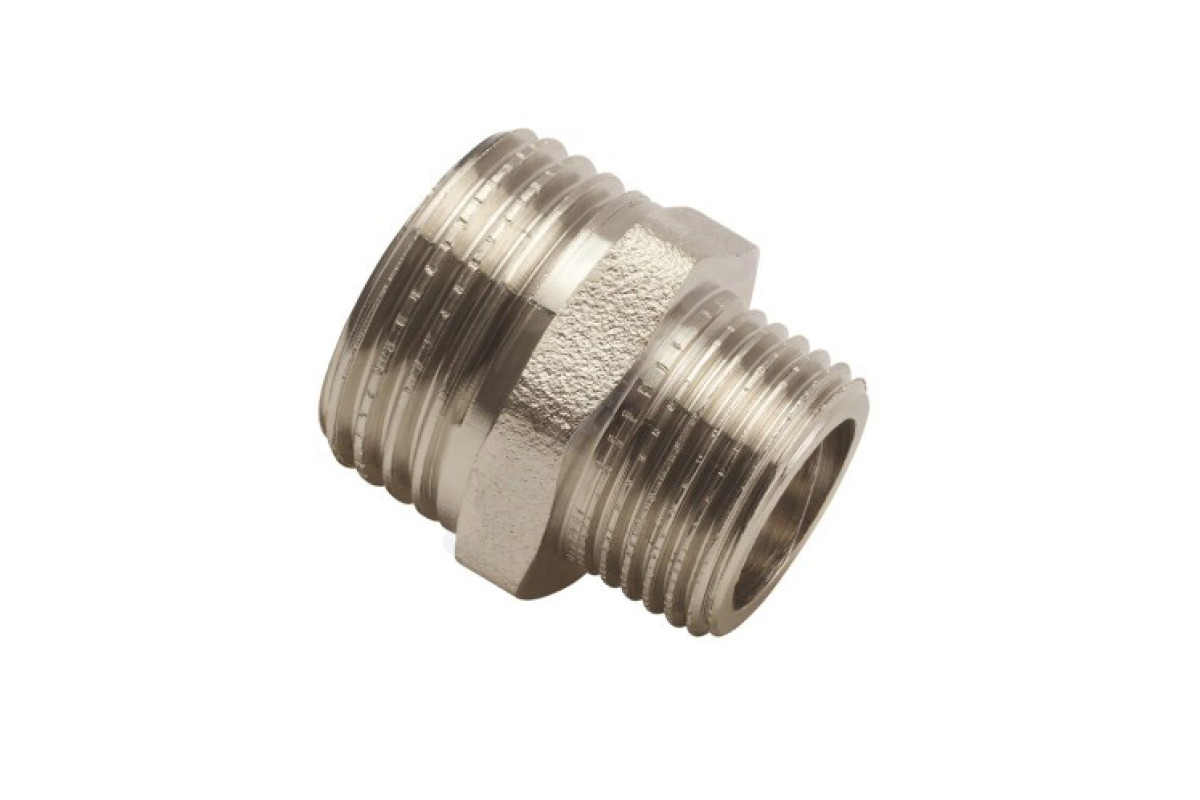 Ниппель латунь никель переходной Ду 40х20 (1 1/2"х3/4") НР AQUALINK 02362 