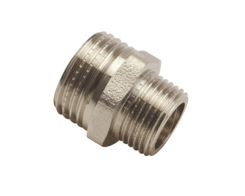 Ниппель латунь никель переходной Ду 40х20 (1 1/2"х3/4") НР AQUALINK 02362 