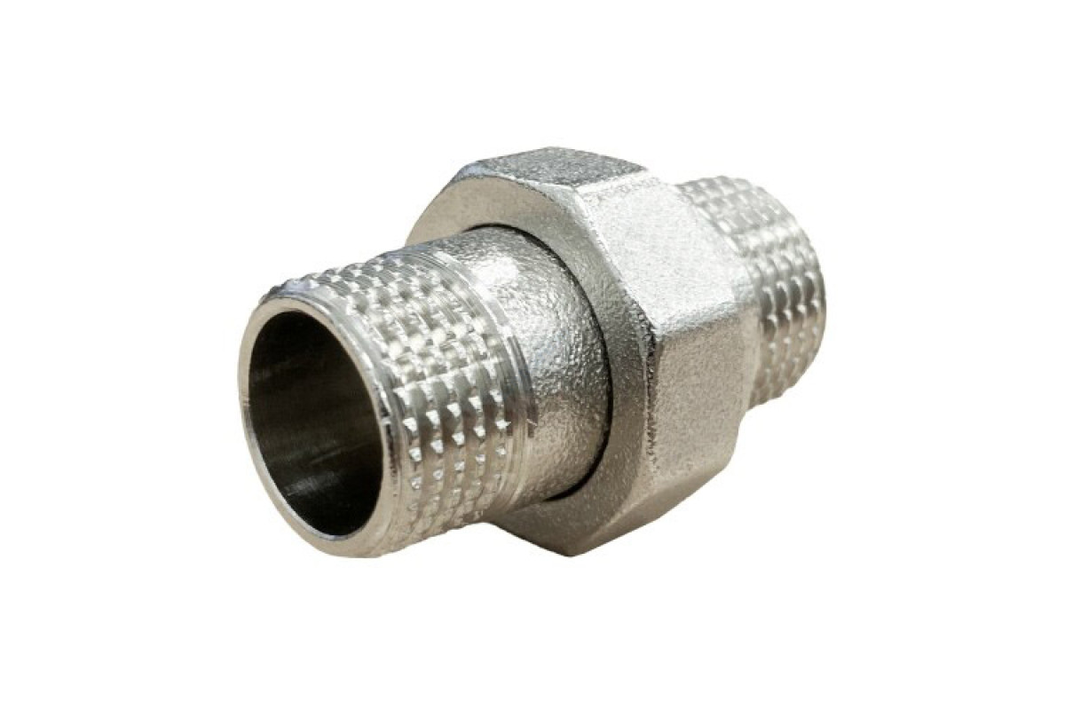 Соединитель латунь никель американка Ду 15 (1/2") прямой НР/НР Китай