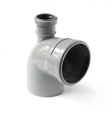 Отвод PP-H с выходом фронтально-вверх серый Дн 110х50х87гр б/нап в/к VALFEX 23125150