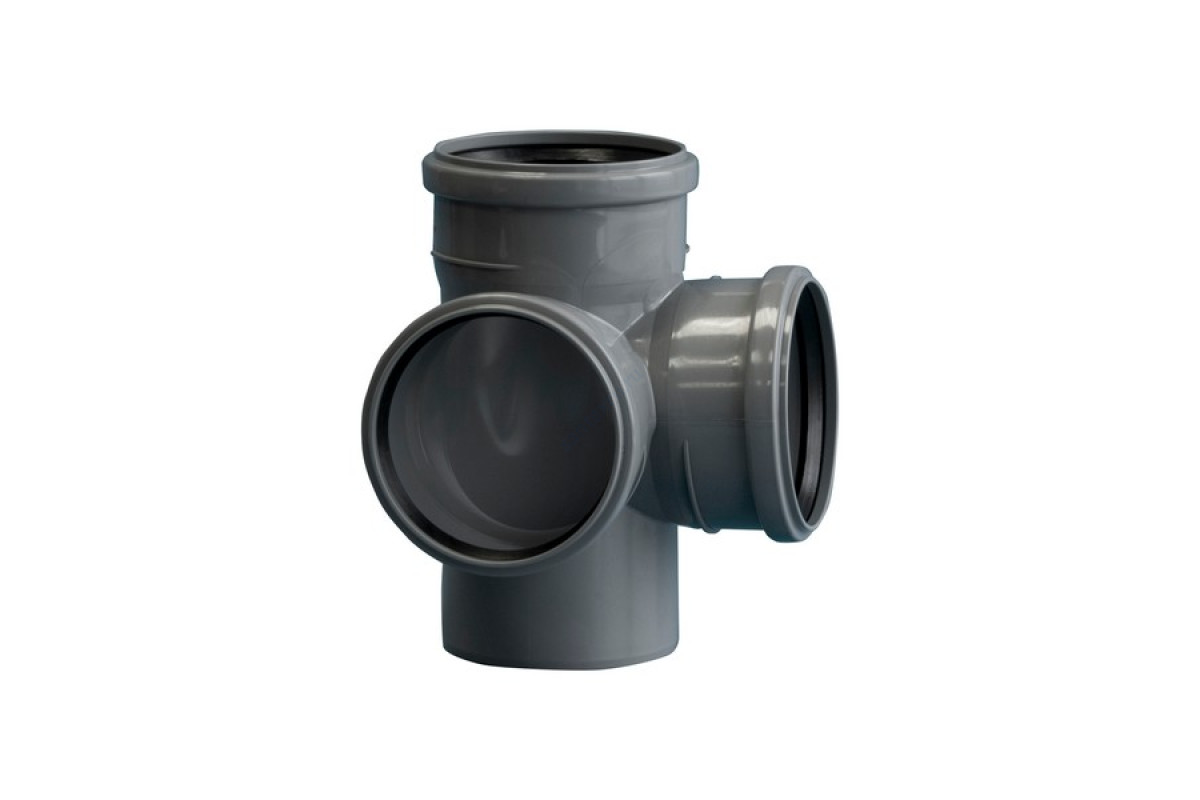 Крестовина PP-H 2-плоскостная правая серая Дн 110х110х50х87гр б/нап в/к Политэк 1201104