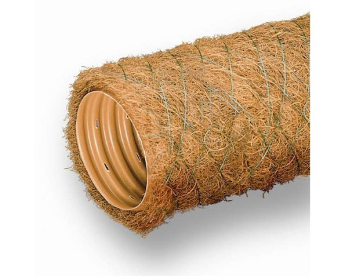 Труба ПВХ гофрированная дренажная 145/160 б/нап бухта L=50м с фильтром из кокосового волокна с установленной муфтой Wavin 23753030