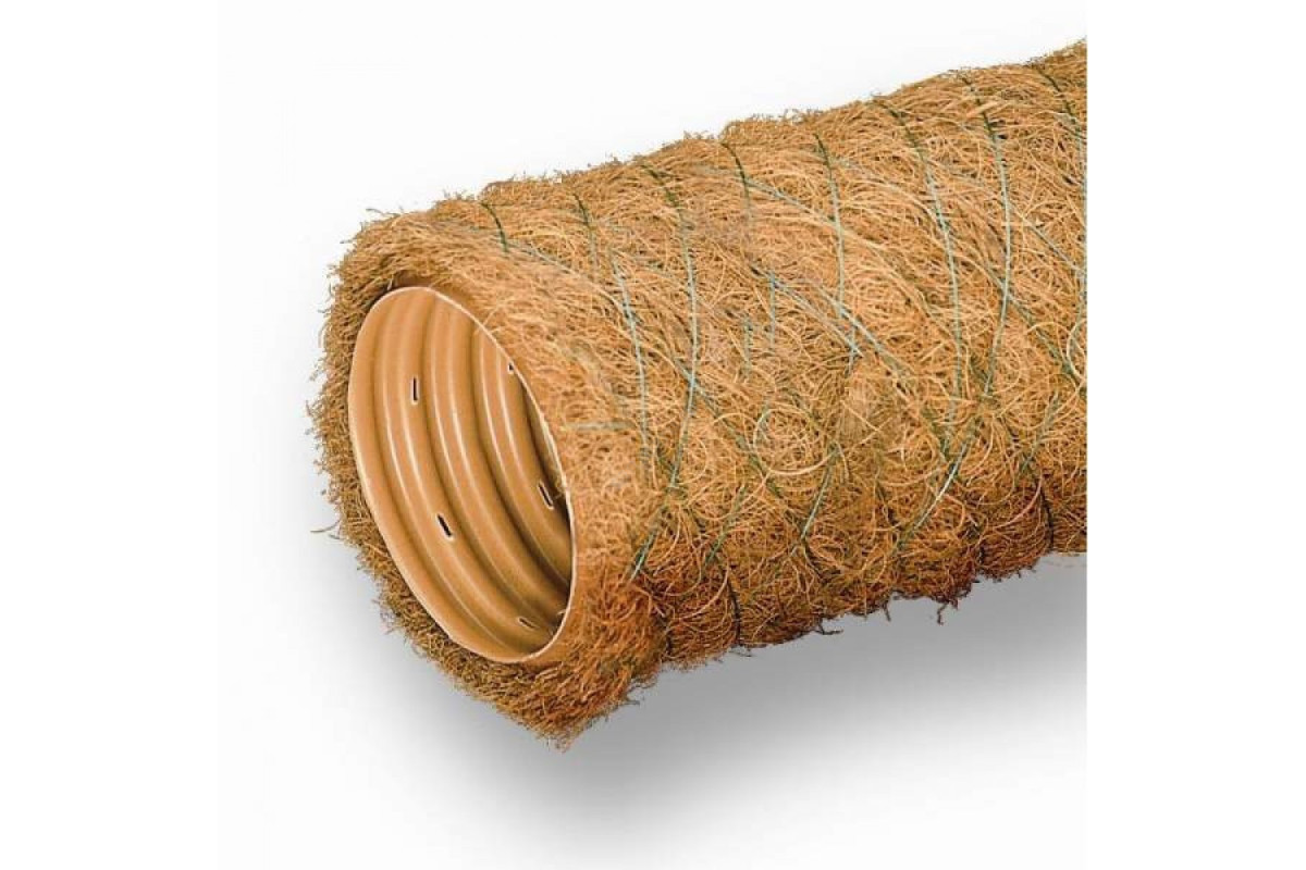 Труба ПВХ гофрированная дренажная 180/200 б/нап бухта L=40м с фильтром из кокосового волокна с установленной муфтой Wavin 23758030