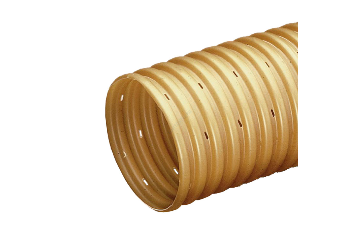 Труба ПВХ гофрированная дренажная 80/92 б/нап бухта L=50м отверстия 1,5х5мм с установленной муфтой Wavin 23738000