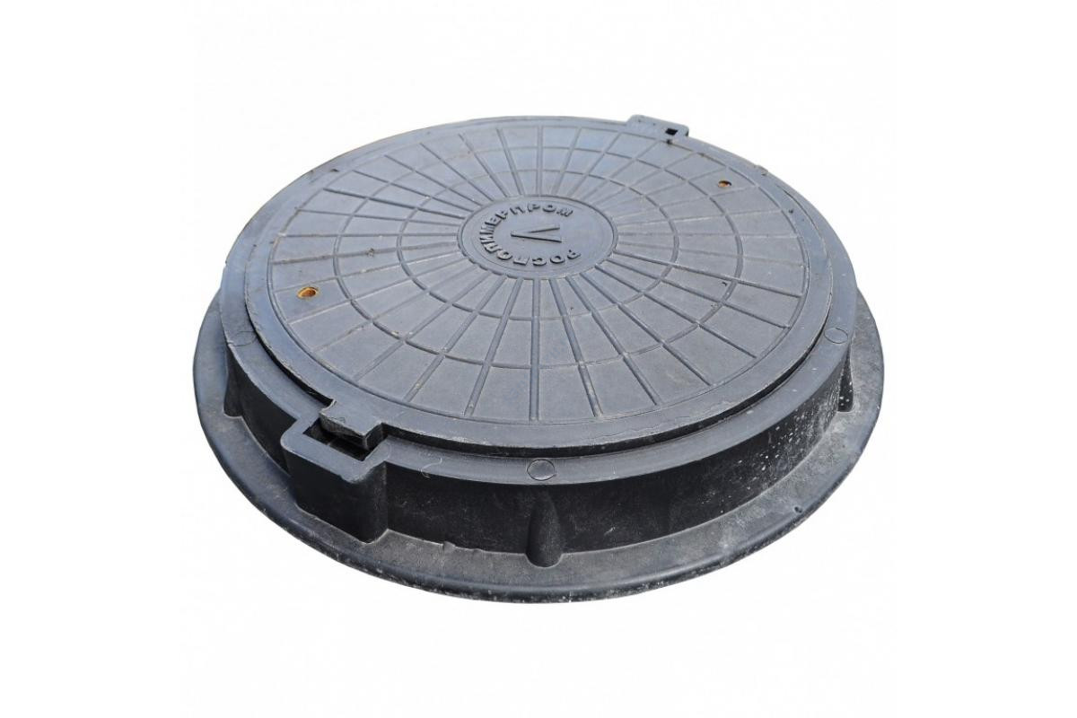 Люк полимер (легкий) серый круглый с запорным устройством 760х630 h=110мм 33кН