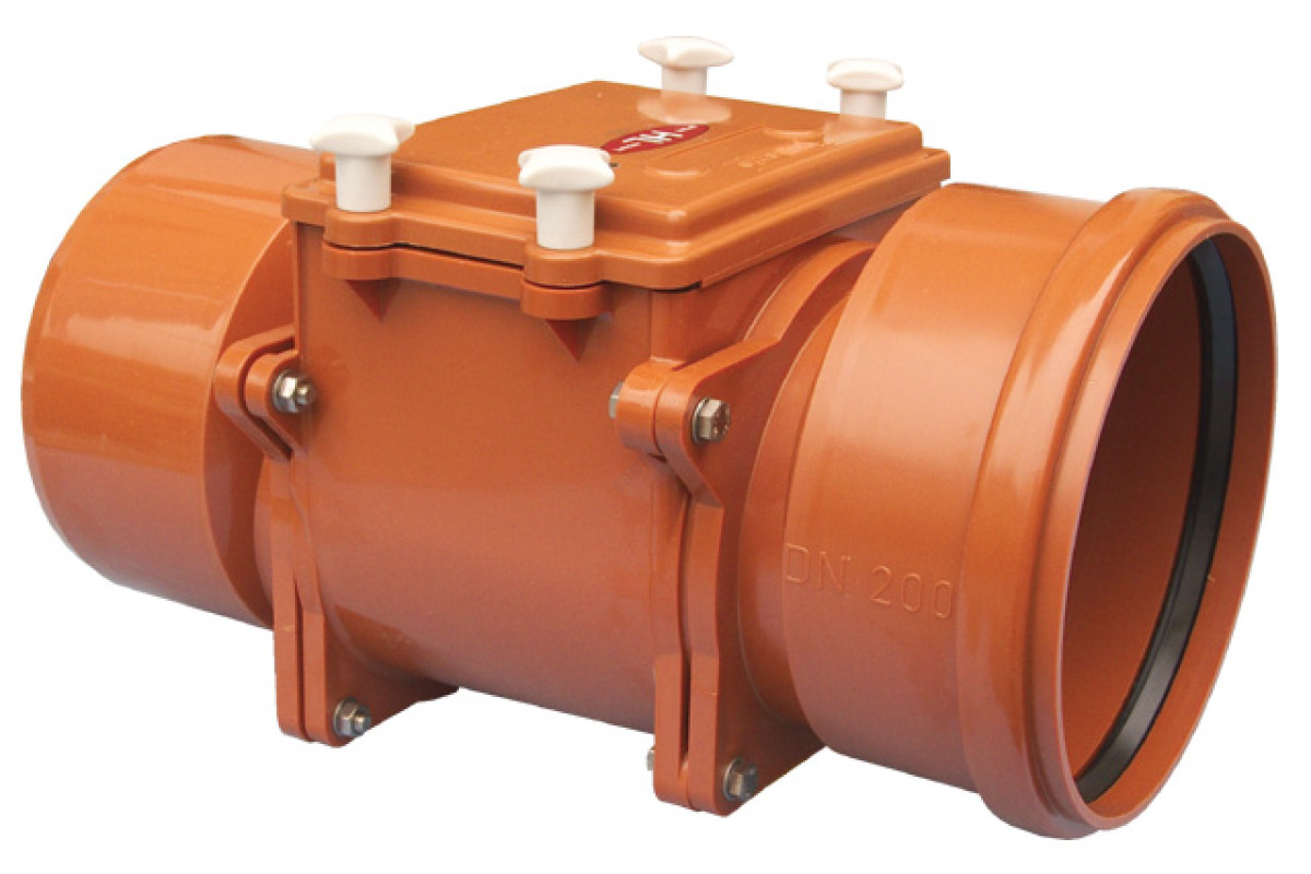 Затвор канализационный Дн 200 б/нап с заслонкой из нерж стали, монтажным лючком HL 720.0