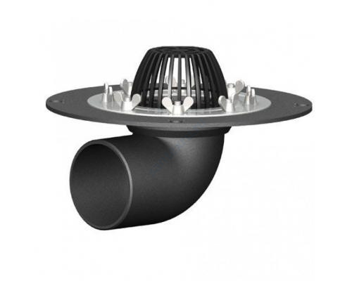 Воронка кровельная чугун с горизонтальным выпуском Дн 110 c листвоуловителем, прижимным фланцем из нержавеющей стали Татполимер ТП 44.100 