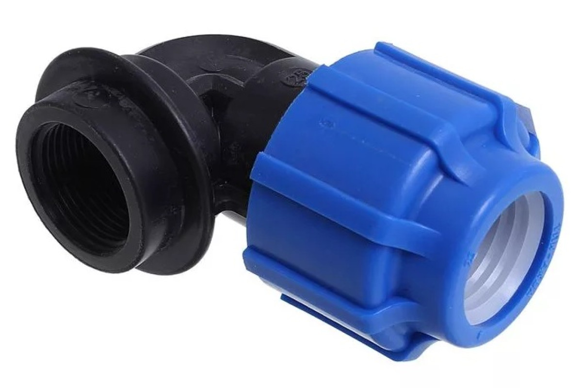 Отвод компрессионный ПЭ ВР Дн 63х1 1/2"х90гр напорный 1010349