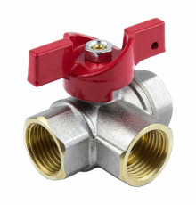 Кран шаровой латунь никель 3-ход 1021Euro ВР полнопроходной бабочка Aquasfera