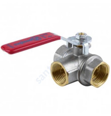 Кран шаровой латунь никель 3-ход 1020Euro Ду 15 Ру40 ВР полнопроходной рычаг Aquasfera 1020-01