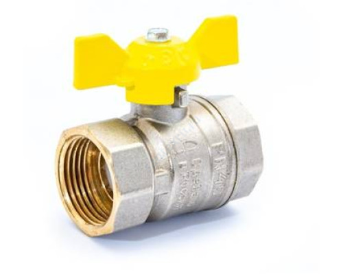 Кран шаровой латунь никель газ Pride Ду 20 Ру40 ВР полнопроходной бабочка аналог 11б27п LD 47.20.В-В.Б .