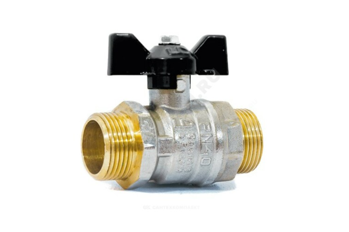 Кран шаровой латунь никель Pride Ду 20 Ру40 НР полнопроходной бабочка аналог 11б27п1 LD 47.20.Н-Н.Б .