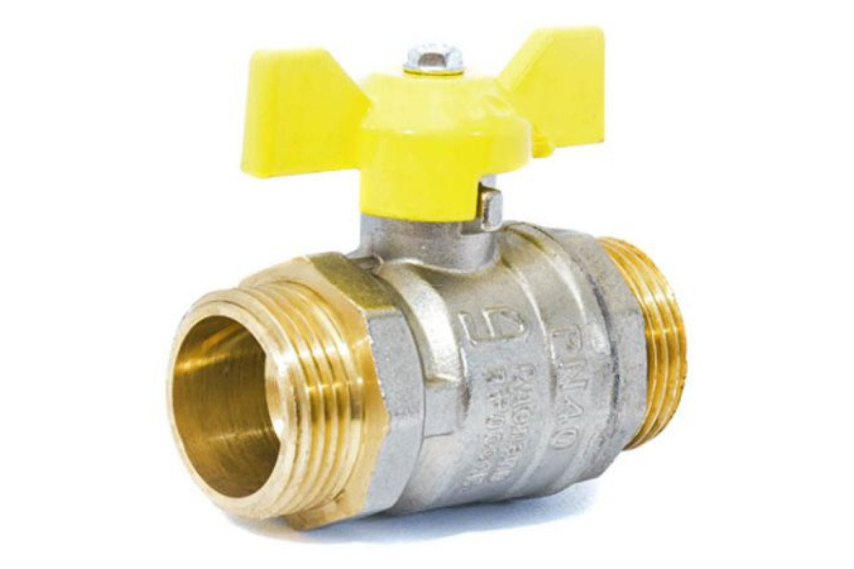 Кран шаровой латунь никель газ Pride Ду 15 Ру40 НР полнопроходной бабочка аналог 11б27п LD 47.15.Н-Н.Б .