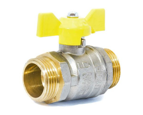 Кран шаровой латунь никель газ Pride Ду 15 Ру40 НР полнопроходной бабочка аналог 11б27п LD 47.15.Н-Н.Б .