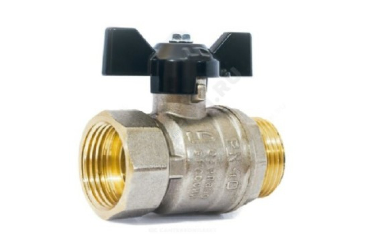 Кран шаровой латунь никель Pride Ду 25 Ру40 ВР/НР полнопроходной бабочка аналог 11б27п1 LD 47.25.В-Н.Б .